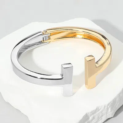 Fashnzfab Geometric Metal Tip Hinged Bangle Bracelet Gold, Rhodium, Two Tone In Multi
