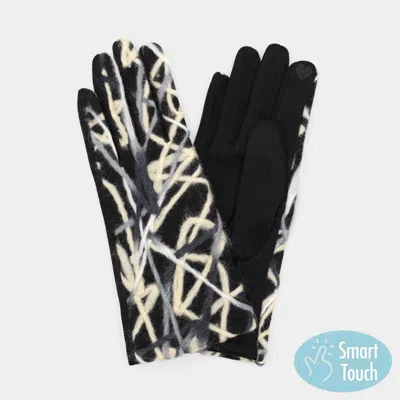 Fashnzfab Geometric Multi Color Embroidered Smart Touch Gloves In Black