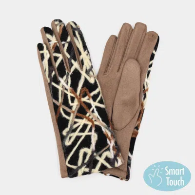 Fashnzfab Geometric Multi Color Embroidered Smart Touch Gloves In Brown