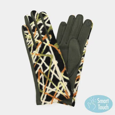 Fashnzfab Geometric Multi Color Embroidered Smart Touch Gloves In Green