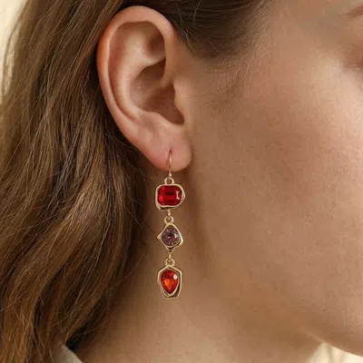 Fashnzfab Geometric Multi Shape Gem Link Drop Earrings In Red