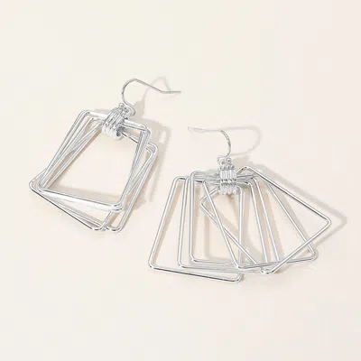 Fashnzfab Geometric Multi Square Dangle Drop Earrings - Rhodium In Metallic