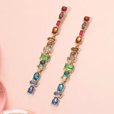 Fashnzfab Geometric Multi Stone Cluster Link Linear Drop Earrings In Green