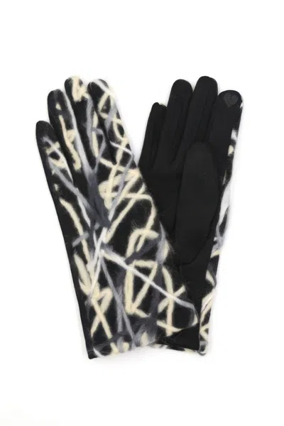 Fashnzfab Geometric Multicolor Embroidered Smart Touchgloves In Black