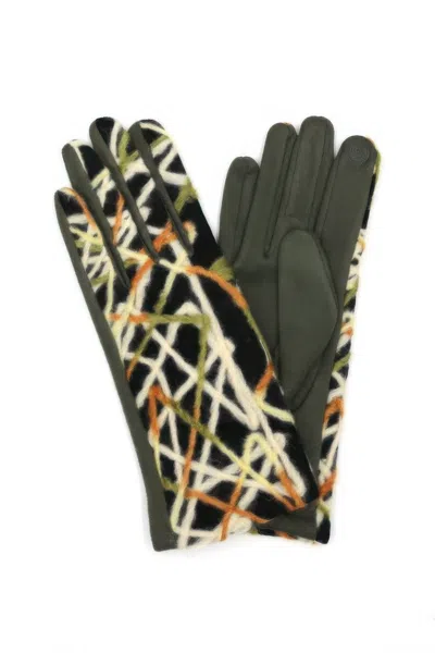 Fashnzfab Geometric Multicolor Embroidered Smart Touchgloves In Green