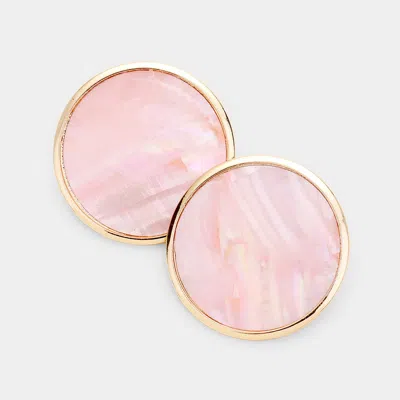 Fashnzfab Geometric Natural Stone Round Metal Earrings - Gold, Pink