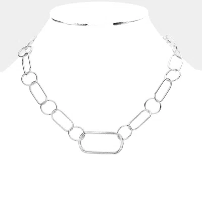 Fashnzfab Geometric Open Metal Link Necklace In White