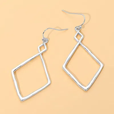 Fashnzfab Geometric Open Metal Rectangle Drop Dangle Earrings In Silver