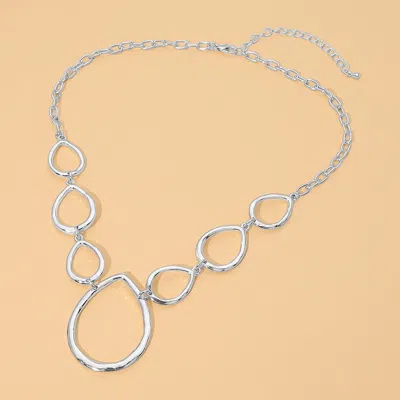 Fashnzfab Geometric Open Metal Teardrop Link Statement Necklace In Metallic