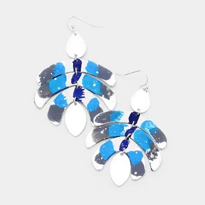 Fashnzfab Geometric Painted Metal Link Earrings In Blue