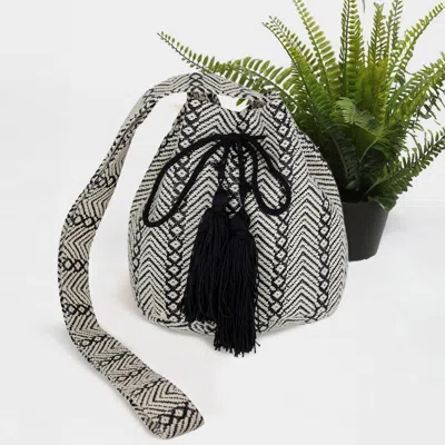 Fashnzfab Geometric Pattern Bucket Bag In Black