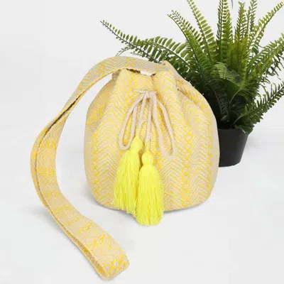 Fashnzfab Geometric Pattern Bucket Bag In Yellow