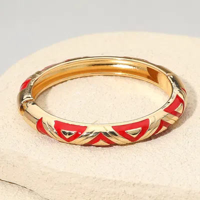 Fashnzfab Geometric Pattern Enamel Inlay Hinged Bangle Bracelet In Gold