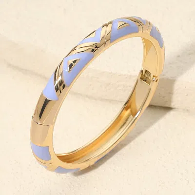 Fashnzfab Geometric Pattern Enamel Inlay Hinged Bangle Bracelet In Gold