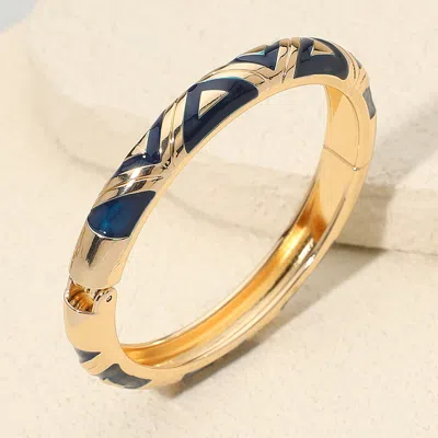 Fashnzfab Geometric Pattern Enamel Inlay Hinged Bangle Bracelet In Multi