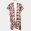 Fashnzfab Geometric Pattern Fringe Edge Angora Poncho In Burgundy