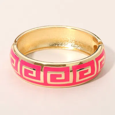 Fashnzfab Geometric Pattern Hinged Bangle Bracelet In Pink