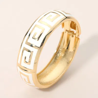 Fashnzfab Geometric Pattern Hinged Bangle Bracelet In White