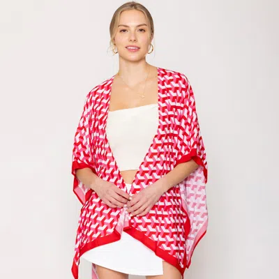 Fashnzfab Geometric Pattern Print Ruana Poncho In Red