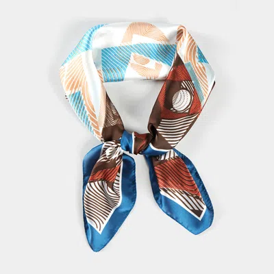 Fashnzfab Geometric Pattern Printed Square Silky Satin Bandana Scarf In Blue