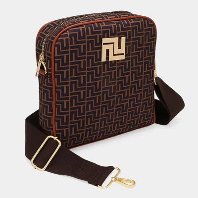 Fashnzfab Geometric Pattern Square Crossbody Bag In Brown