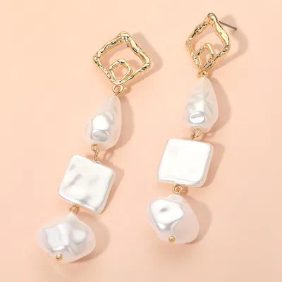 Fashnzfab Geometric Pearl Link Drop Statement Earrings In Silver