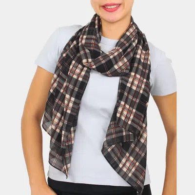 Fashnzfab Geometric Plaid Print Scarf In Black