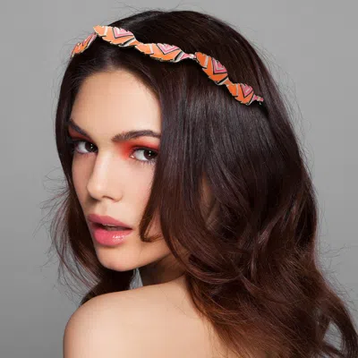 Fashnzfab Geometric Print Metal Leaf Stretch Headband In Multi