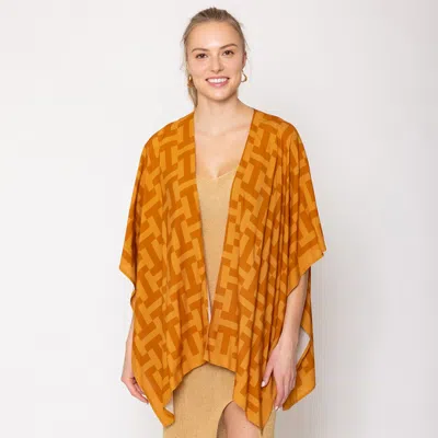 Fashnzfab Geometric Print Ruana Poncho In Brown