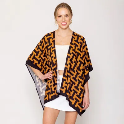 Fashnzfab Geometric Print Ruana Poncho In Yellow