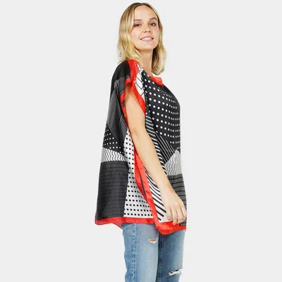 Fashnzfab Geometric Printed Satin Poncho In Black