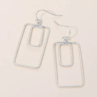Fashnzfab Geometric Rectangle Double Frame Drop Earrings In Silver