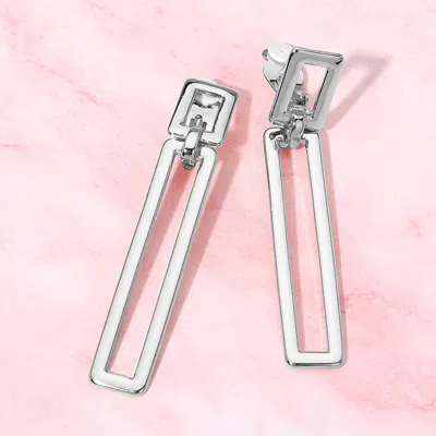 Fashnzfab Geometric Rectangular Open Metal Drop Clip On Earrings In Metallic