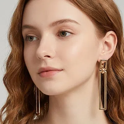 Fashnzfab Geometric Rectangular Open Metal Drop Clip On Earrings In Neutral