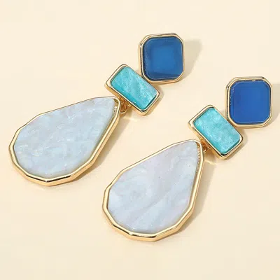 Fashnzfab Geometric Resin Plate Link Drop Earrings In Blue