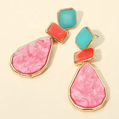 Fashnzfab Geometric Resin Plate Link Drop Earrings In Multi