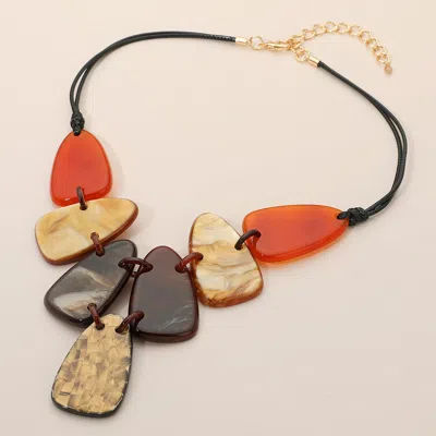 Fashnzfab Geometric Resin Plate Link Statement Necklace In Black