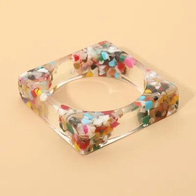 Fashnzfab Geometric Resin Square Bangle Bracelet In Pink