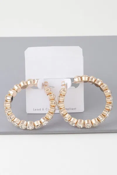 Fashnzfab Geometric Rhinestone Cut Hoop Earrings In Gold