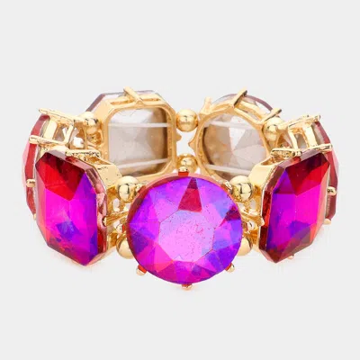 Fashnzfab Geometric Round Octagon Stone Link Evening Bracelet Ab, Purple In Multi