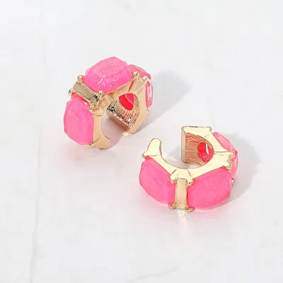 Fashnzfab Geometric Sparkle Stone Ear Cuff Earrings In Pink