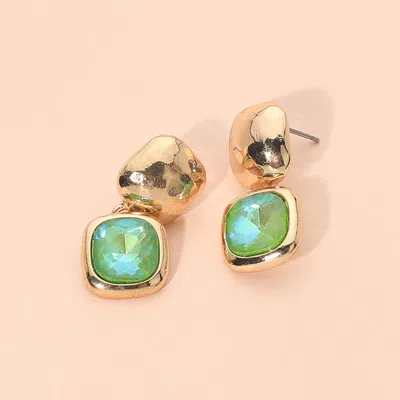 Fashnzfab Geometric Square Stone Drop Earrings In Green