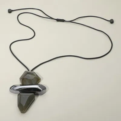 Fashnzfab Geometric Stackable Resin Pendant Adjustable Long Necklace In Black