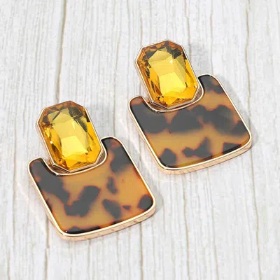 Fashnzfab Geometric Stone Accent Printed Resin Plate Drop Earrings In Gold