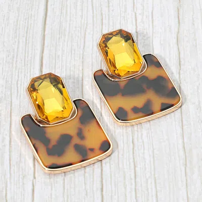 Fashnzfab Geometric Stone Accent Printed Resin Plate Drop Earrings In Multi