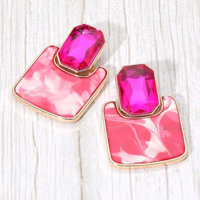 Fashnzfab Geometric Stone Accent Printed Resin Plate Drop Earrings In Multi