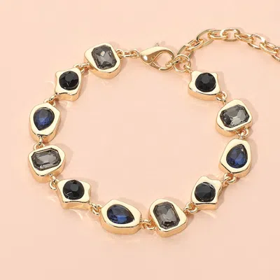 Fashnzfab Geometric Stone Frame Link Bracelet In Gold