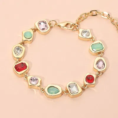 Fashnzfab Geometric Stone Frame Link Bracelet In Orange
