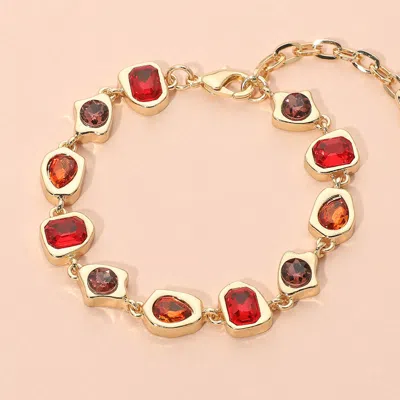 Fashnzfab Geometric Stone Frame Link Bracelet In Gold