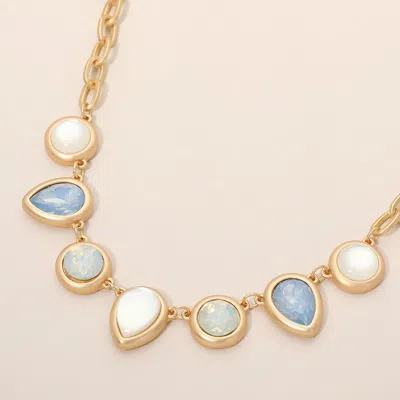 Fashnzfab Geometric Teardrop Round Cabochon Link Necklace In Red